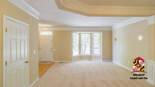 Carpeting, hardwood entrance, base and crown molding